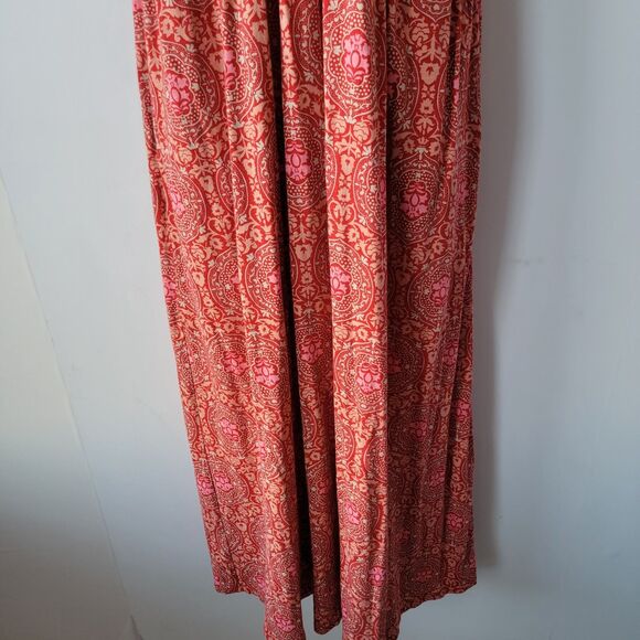 Boden Women's Tie Back Jersey Maxi Dress sz 14R Poinsettia Exotic Tile Ruffle - Picture 4 of 9